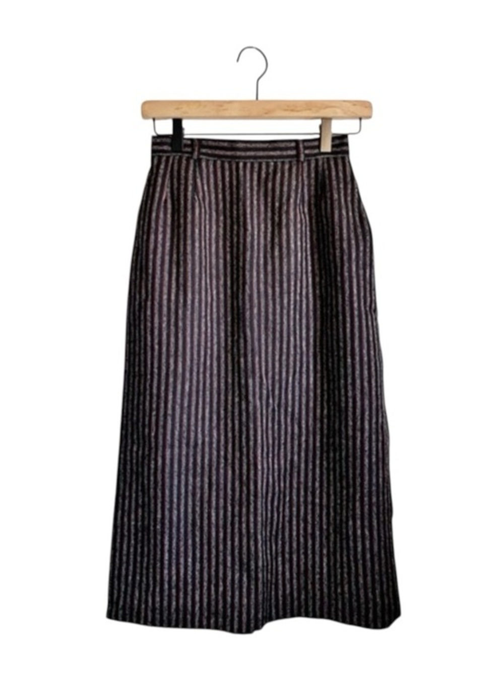 70s / 80s Vintage 100% Wool Gray & Black Stripe Pencil Midi Skirt